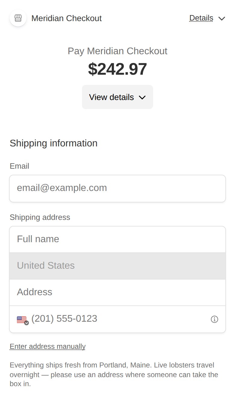 Stripe checkout showing the order total and shipping form